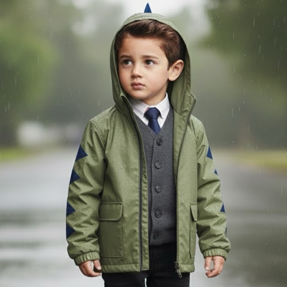 Boy’s Carter’s Green Dinosaur Rain Jacket Slicker Lightweight SZ 10 WATERPROOF